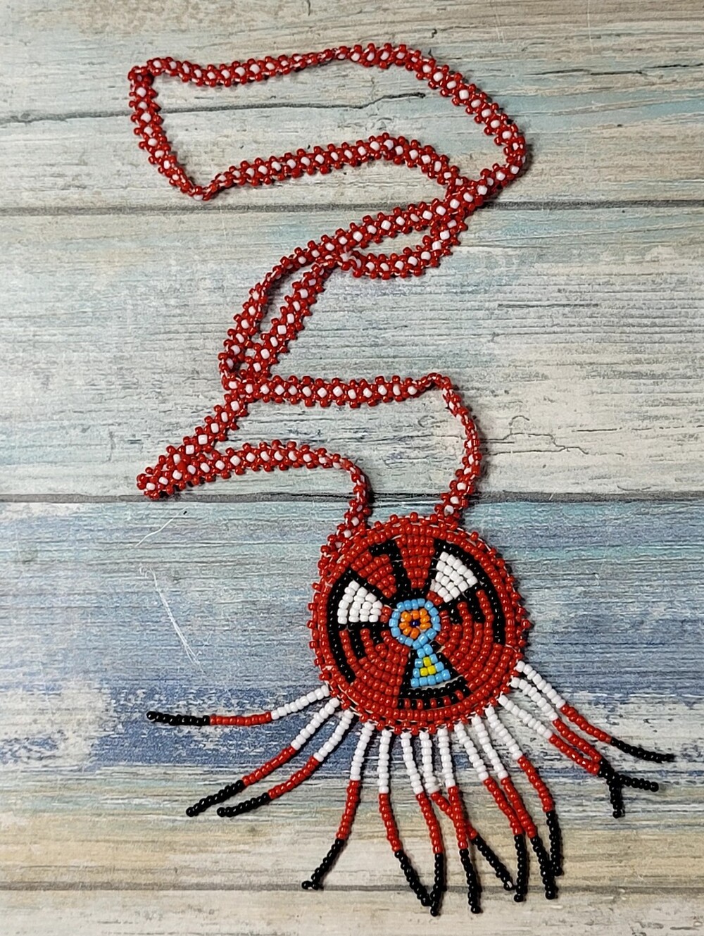 Red Beaded Tribal Pendant Necklace - Women Jewelry